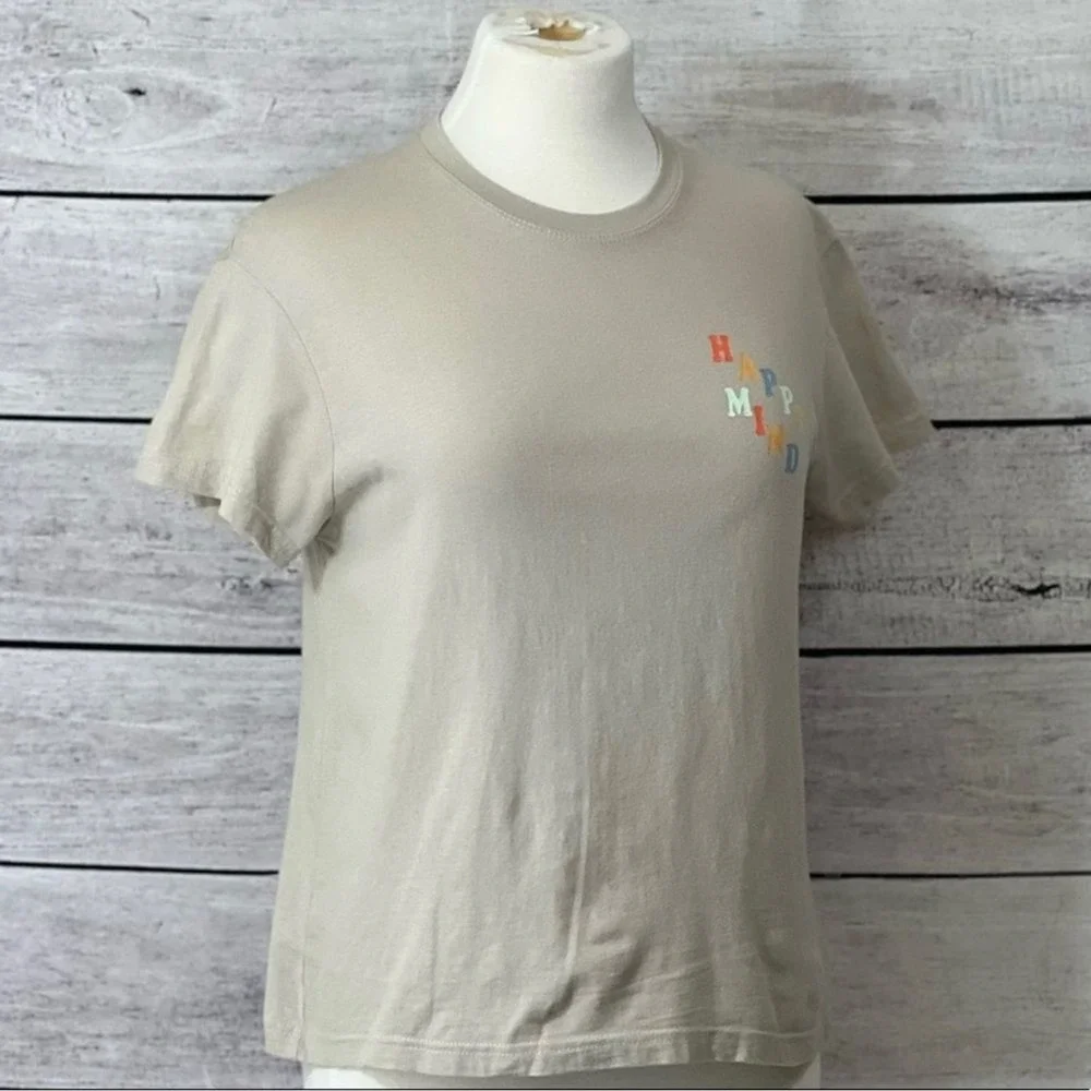 Brooklyn Cloth Boys Happy Mind Smiley Face Graphic Tee Tan Beige Large L